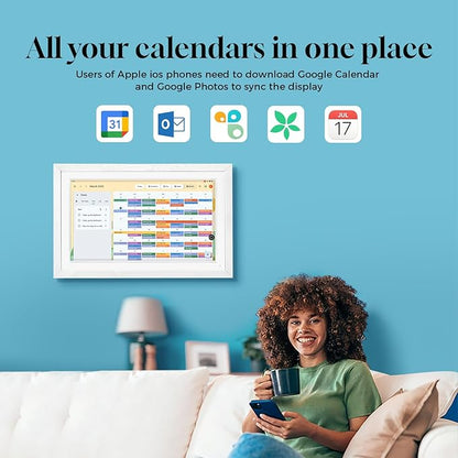 15.6" Digital Google Calendar+Pen,No Subscription|All-in-one Smart Display:Photo Frame,Google Play Apps,Voice Assistant,Home Hub,Streaming|Built-in Battery|Wall&Desk|Anti-Glare Touchscreen|White Wood