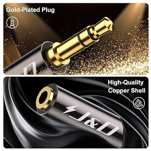J&D 1/8 Inch TRS Stereo Y Splitter Cable, Gold Plated Copper Shell 3.5mm Female to Dual Male Adapter, Only Suitable for Switching, 3.3 Feet
