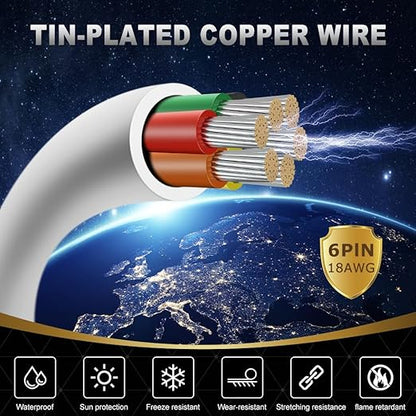 18 Gauge 6 Conductor Electrical Wire, 16.4FT White Stranded Low Voltage 18/6 Cable PVC Case, 18 AWG Tinned Copper 6 Wire Cable Extension Power Cable for Strips LED Lamp Lighting Automotive