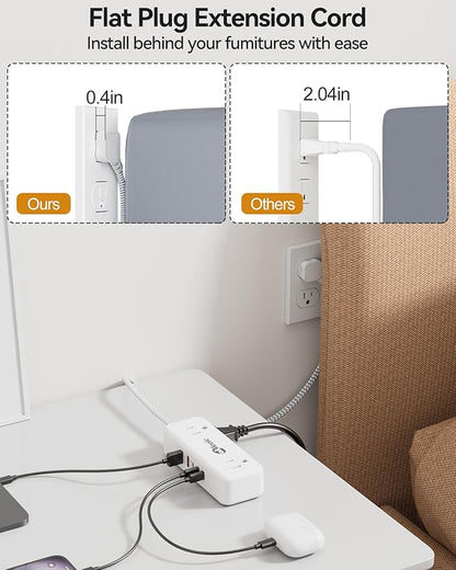 PD30W USB C Travel Power Strip,Cruise Power Strip with 5 USB(3 USB-C) Ports and 4 Outlets, Braided Extension Cord 5Ft, 30W Fast Charging Station Compatible with MacBook Laptops iPad Pro iPhone Samsung