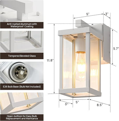 JOKAONOTL Dusk to Dawn Porch Lights with GFCI Outlets Waterproof Outdoor Wall Lights Exterior Lighting Fixtures Modern Outside Lights Wall Mount for House Patio Garage,White,11.8''H,1PC