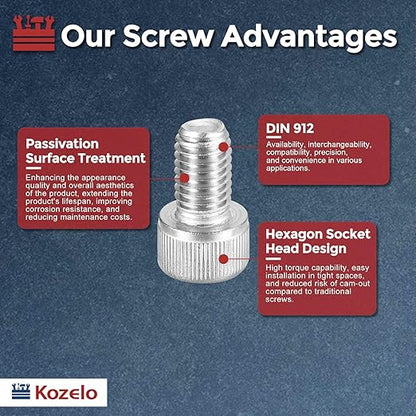 Kozelo 15pcs Socket Head Cap Screws - [M10-1.5 x 16mm] 304 Stainless Steel Allen Socket Drive for Electrical Motor 3D Printing Fan Engine Replacement Use, Silver