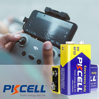 PKCELL 9V Batteries, 24 Pack 9 Volt Batteries Carbon Zinc, 9V Battery for Smoke Detector, Alarms, 6F22 Square Battery