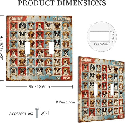 Bvtewkhz Dogs Funny Puppy Pets Vintage 2 Gang Double Toggle Decorative Outlet Covers Light Switch Plate Electrical Receptacle Switchplate For Bathroom Kitchen Bedroom