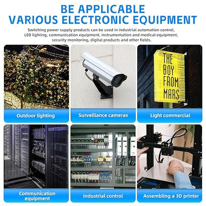 HuanQiuSensmart 110V AC to 12V DC Transformer, 12V 500W 40A Switching Power Converter, Built-in Cooling Fan, with Various Power adapters.