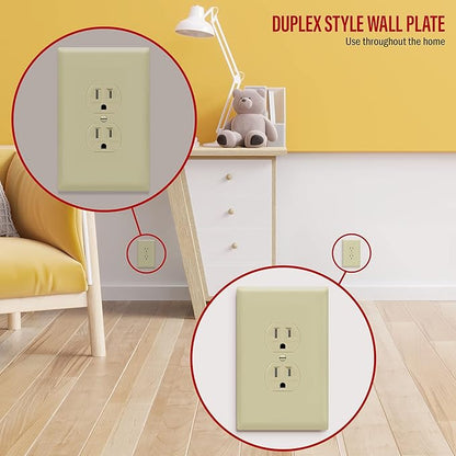 ENERLITES Duplex Receptacle Outlet Wall Plate, Jumbo Electrical Outlet Covers, Gloss Finish, Oversized 1-Gang 5.51" x 3.50", Polycarbonate Thermoplastic, 8821O-I-10PCS, Ivory, 10 Pack