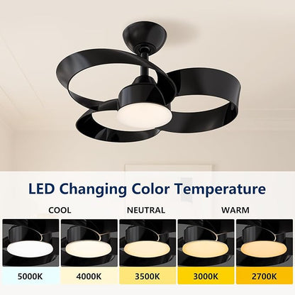 FANX 22 Inch Ceiling Fan with Light and Remote, Quiet DC Motor, Dimmable LED, Reversible 3-Speed Control, Easy Installation Flush Mount Fan for Small Rooms (Black)