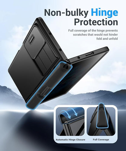 BERFY for Z Fold 7 Case with Privacy Screen Protector, [Anti Spy] Military Grade Hidden Kickstand & Slide Camera Cover, Full Body Shockproof Slim Hard Phone Case for Samsung Galaxy Z Fold 7, Black
