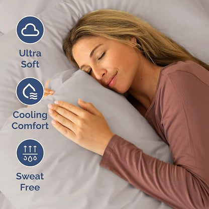 RV Short Queen Sheet Set 60 X 75 - 4 Piece RV Short Queen Bed Sheets - Soft, Breathable & Cooling - Designed for Bunks, Trailers & Camper - Fits 8” to 12" Mattress - Hotel Luxury Bedding - Light Grey