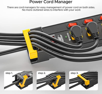CRST 12 Outlet Heavy Duty Metal Power Strip with Individual Switches, 9FT Surge Protector Power Strip with Cord Managment, 15A/1875W 1020J Wide Spaced Outlets for Garage, Workshop, Home, School