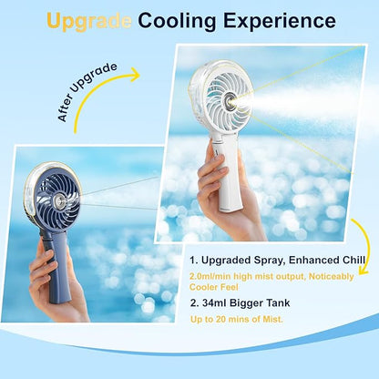 HandFan Upgraded Portable Misting Fan, Handheld Spray Water Mister Fan, USB Rechargeable Personal Mist Fans, Mini Cooling Hand Fans for Summer Beach Travel Concerts, Gifts for Women(White)