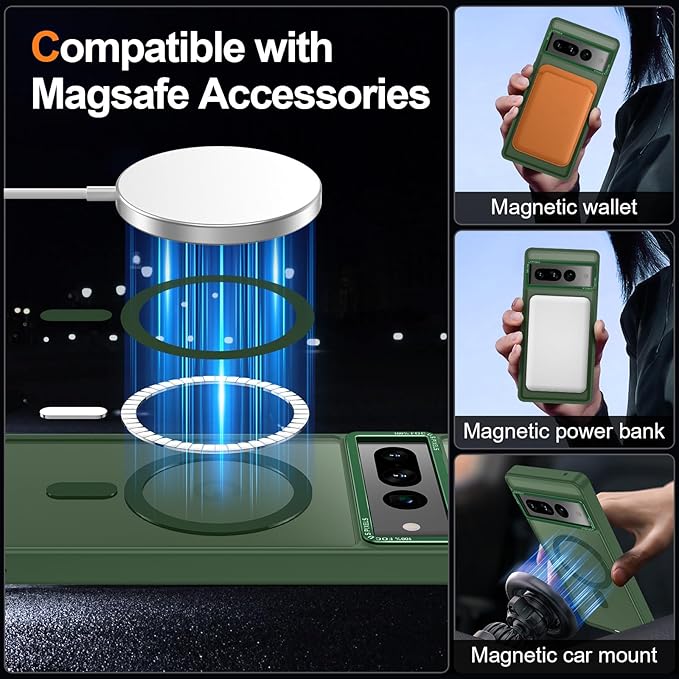 Magnetic for Google Pixel 7 Pro Case, [Military Grade Drop Protection] [Compatible with MagSafe] Shockproof Slim Translucent Matte Anti-Slip for Women Girls Men Case, Forest Green
