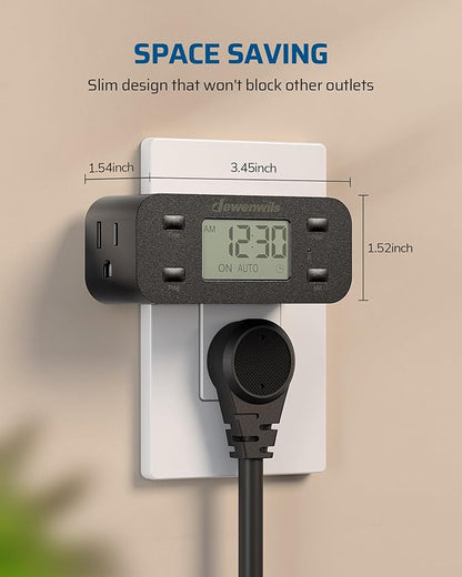 DEWENWILS 24 Hour Programmable Digital Timer Outlet with 1 Grounded Outlet, Timers for Electrical Outlets, Light Timer for Indoor Lamp Fan Aquarium, 125V/15A/1000W, 3 Prong, 1/2 HP, Black