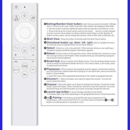 Replacement Voice Remote Control for All Samsung TVs, Universal Remote for All Samsung TV Curved Frame UHD QLED LED 4K 8K Smart TVs, 4 Shortcut Buttons, White