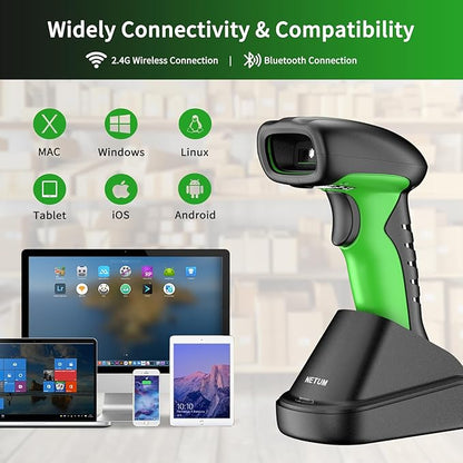 NETUM 2D QR Industrial Bluetooth Barcode Scanner with Charging Dock, Upgraded Wireless 2D/1D Bar Code Reader, 2600mAh Battery, Drop Dust WaterProof, Hands-Free for Windows, Mac, Android, iOS (RD-1950)
