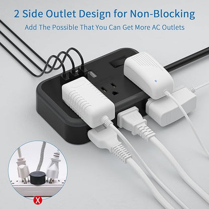 NTONPOWER 6 Widely Spaced Outlet(2 Side) Power Strip with 4 USB Ports, Extension Cord 15 Ft