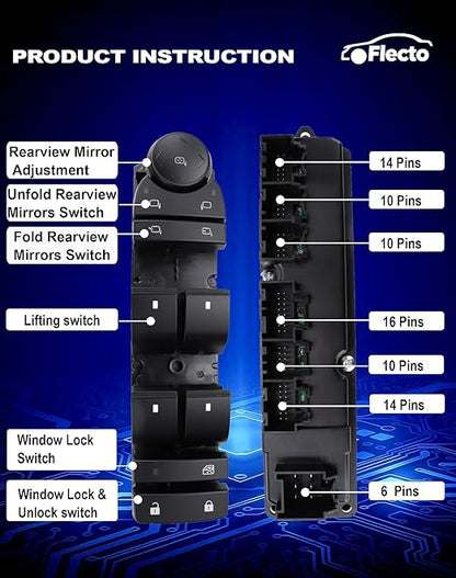 Flecto 20835553 Master Power Window Switch Driver Side with Door Lock Compatible with 2011-2013 Chevy Silverado, Replace# 20835553AD, Driver Side Window and Door Lock Control Assembly