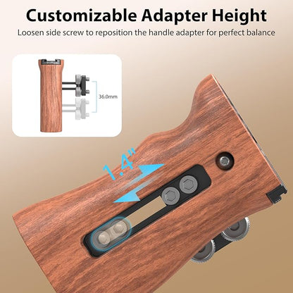SmallRig Wooden Side Handle with 1/4''-20 Screws, Max. Load 15kg/33lbs, Up and Down Adjustable, for Left or Right Hand