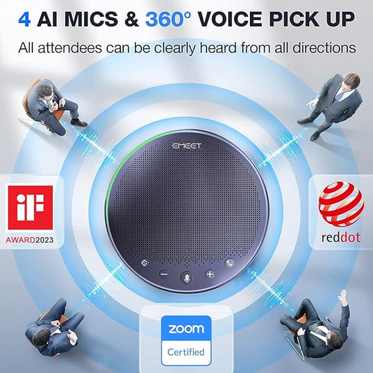 EMEET M3 Conference Speaker and Microphone, Zoom Certified Bluetooth Speakerphone with 4 AI Mics 360° Voice Pickup, 18H Talk Time, USB 2.0&Bluetooth 5.0 with Daisy Chain for 20 People for Zoom Teams