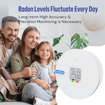 LifeBasis Radon Detector for Home, Portable E-Ink Display Radon Meter with Short & Long Term Monitoring of Radon Levels, Visual Alarm, Switchable Mesurement Unit Bq/m3 or pCi/L, Battery-Powered