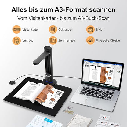VIISAN K48 Book Scanners: 48MP Output, USB Camera for Laptop/Desktop, Deskewing, Multiple Page Documents Scanning, OCR & TTS Tech, Ai Reading, UVC/UAC Camera, Works with Windows & MacOS