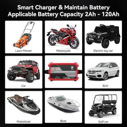 [3-Pack] 1000mA Car Battery Charger, FOVAL 12V Fully Automotive Battery Charger Maintainer, Trickle Charger, Float Charger and Desulfator for Motorcycle, ATV Car Lawn Mower and Lead Acid Batteries