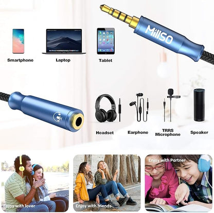MillSO 3.5mm 4 Pole TRRS Audio Splitter Cable Nylon Braided Stereo Aux Splitter for 2 TRRS Headset to PC Laptop PS4 Xbox Smartphone - 1 FT