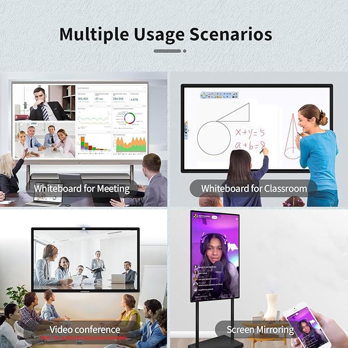 TouchWo 55" Touchscreen Monitor Smart Board, 4K Interactive Presentation Electronic Whiteboard with Android 13, Digital Signage Display for Office, Classroom,RAM 4GB+ ROM 32GB