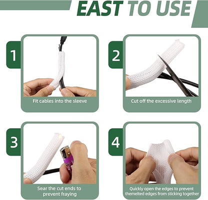 Split Wire Loom Tubing, Cable Protector Sleeve, Braided Cable Management for TV/Computer/Home Theater/Engine Bay, Cord Protectors from Pets No Chew (White, 3/4"-25ft)