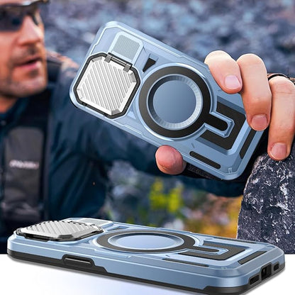 Camera Stand Case for iPhone 15 Pro Max, [Compatible with MagSafe] [Lens Cover] 2024 Version Military Grade Protective Soft Case for iPhone 15 Pro Max 6.7 inch Men Women, Blue