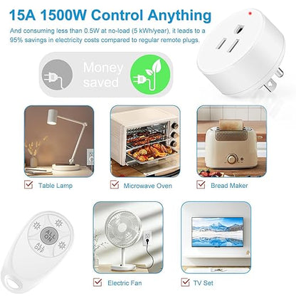 Remote Control Outlet,Greencycle Remote Light Switch and 3 Plugs,Wireless Light Switch,500ft Range,No Wiring Needed,15A/1500W for Household Appliances,FCC Certified,White