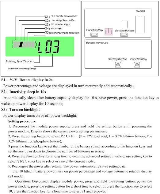 Frienda Dc 12v 24v 36v 48v 72v Battery Meter with Alarm Battery Capacity Indicator Monitor Voltage Meter and Lithium Ion Indicator(White Light)