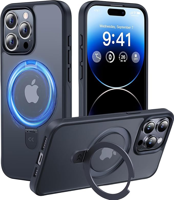 CASEKOO Designed for iPhone 15 Pro Case with Magnetic Invisible Stand [Military Drop Protection] [Compatible with MagSafe] Shockproof Slim Translucent Matte Pro Case 6.1 Inch, Black