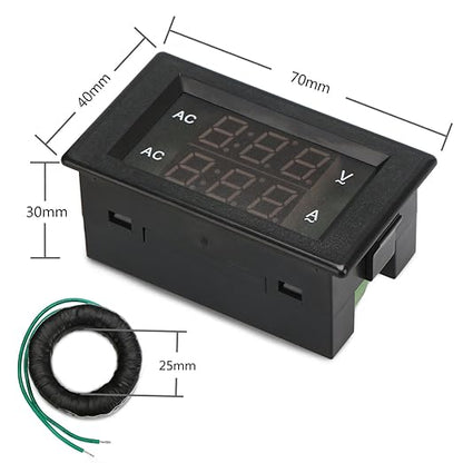 DROK Volt Amp Meter, AC 500V 200A Digital Voltmeter Ammeter Panel, 0.39 Inches LED 2in1 Multimeter, 2-Wire Voltage Amperage Tester Gauge with Current Transformer
