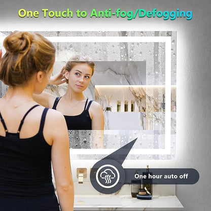 YEELAIT 36x30 Inch RGB LED Bathroom Mirror Front Light and RGB Backlit Lighted Vanity Mirror for Bathroom Wall Mounted Dimmable Anti Fog Memory Shatter-Proof IP54 Waterproof Horizontal/Vertical