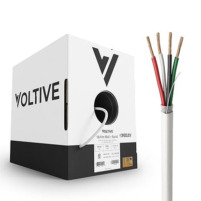 Voltive 16/4 Speaker Wire, in-Wall CL3 & Direct Burial, White, 500ft - 16AWG, 4 Conductors, Stranded Oxygen-Free Copper, UL Listed - V-1211-6