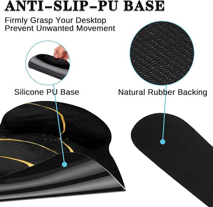 Britimes Black Gold Marble Keyboard Mouse Pad Set 4in1 Large Mousepad+Keyboard Wrist Rest+Mouse Wrist Rest+Coaster Ergonomic Design for Home Office Computer 35.4x15.7 inches