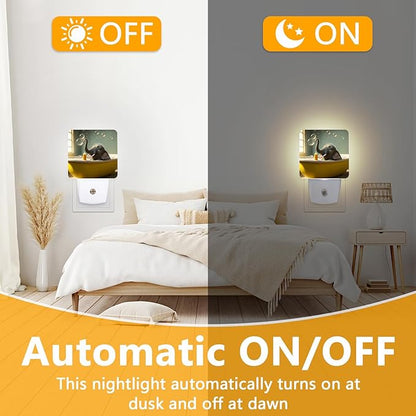 GANTINIR Cute Elephant Take a Bath Night Light, Plug-into African Animal Nightlight White LED Lamp, Energy Efficient Decor Desk Lamp for Bedroom Hallway Stairs Bathroom