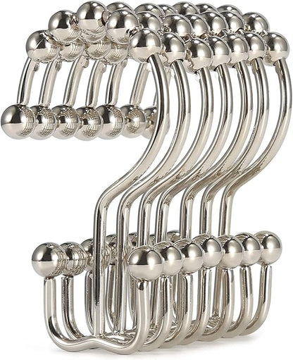 Shower Curtain Hooks, Goowin Shower Curtain Rings, Stainless Steel Shower Curtain Hooks Rust Proof Free Sliding Double Shower Hooks for Curtain, Shower Curtains & Liners (Nickel)