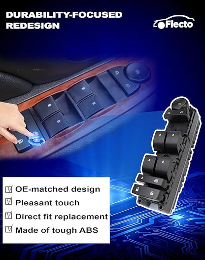 Flecto 20835552 Master Power Window Switch Driver Side with Door Lock Compatible with 07-14 Chevy Silverado Suburban Tahoe GMC Yukon Sierra 2009-2014 Escalade, Replaces 25783950, Door Lock Control