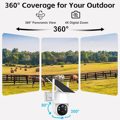Kweiugfi 4G LTE Cellular Security Camera Outdoor,365 Days Unlimited Data,Wireless Solar Security Camera,2K Color Night Vision,360° Live View,Real-time Alerts,Motion Sensor,64G TF Card, No WiFi Needed