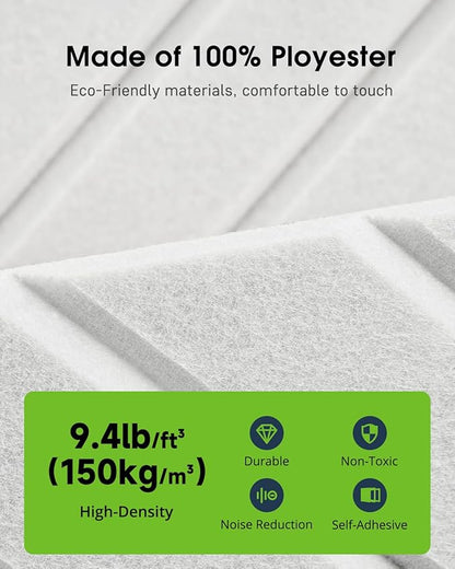 Woovio Sound Proof Foam Panels for Walls, 18 Pack Self-Adhesive Acoustic Panels, 12" X 12" X 0.4" Soundproof Wall Panels for Door, Ceiling, Home Office White