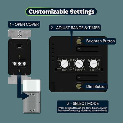 TOPGREENER Motion Sensor Light Switch Dimmer, Electronic Dimmer with PIR Motion Sensor, Occupancy & Vacancy Modes, 150W LED/CFL, Single-Pole, UL Listed, TDODS5-120-GY, Gray