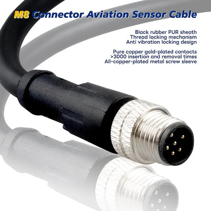 Lonlonty M8 6 Pin Male Socket Panel Aviation Wire,8mm Industrial Circular Sensor Connector Cable Shielded,Outdoor Waterproof IP67 A Coding 6.5Ft/2M