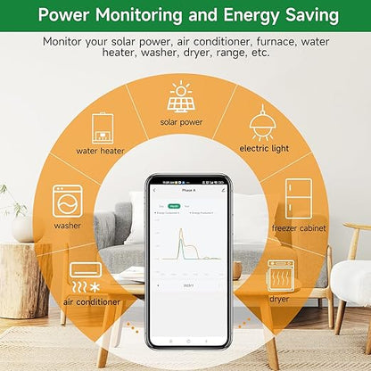 WiFi Energy Monitor with 2 * 80A Clamps, Real-Time Electricity Tracking, Smart Home Power Management, WiFi Meter Solar/Net Metering, Home Energy Automation and Control
