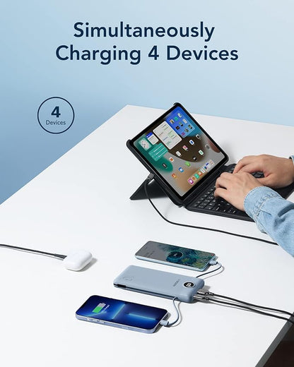 VEGER Portable Charger for iPhone Built in Cables and Wall Plug, 10000mah Slim Fast Charging USB C Power Bank, Travel Essential Battery Pack Compatible with iPhones, iPad, Samsung More Devices(Blue)