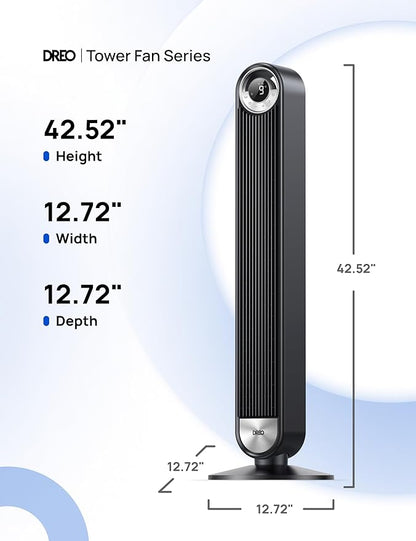Dreo Tower Fan for Bedroom, 90° Oscillating Standing Floor Fan with 28ft/s Velocity, 25dB Quiet for Sleep, DC Motor, 9 Speeds, 4 Modes, 12H Timer, Voice & APP & Remote Control, 42" Cruiser Pro T2 S