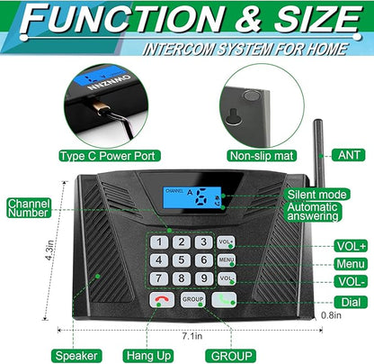 SANZUCO Intercoms Wireless for Home Upgraded, 5300ft Full Duplex Intercom Hands-Free, 2-Way Real-Time Intercom System with Group Call & Auto Answer for House/Office (2 Pack, Black)