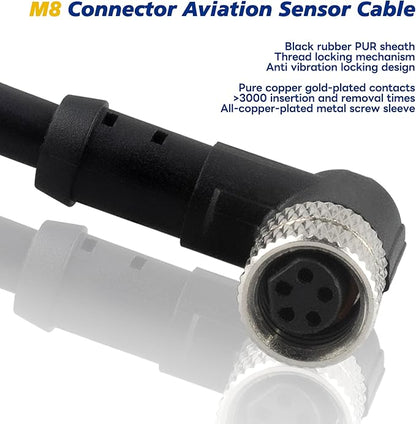 Lonlonty M8 Connector Aviation Sensor Cable - Female 5 Pin Right Angle 6.5Ft/2M Aviation Socket Shielded Electrical Cable for Industrial Automation Control,Fieldbus Module,Device Network