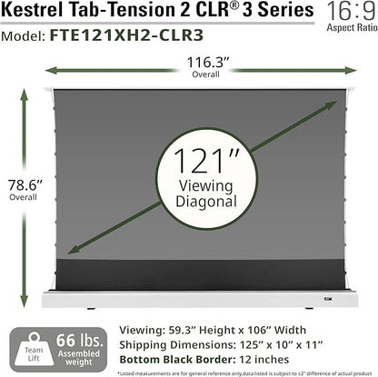 Elite Screens Kestrel Tab-Tension 2 CLR3, 121" 16:9, Ultra-Short Throw Ceiling Ambient Light Rejecting (CLR/ALR) Electric Floor-Rising Motorized Front Projector Screen, White Casing, FTE121XH3-CLR3